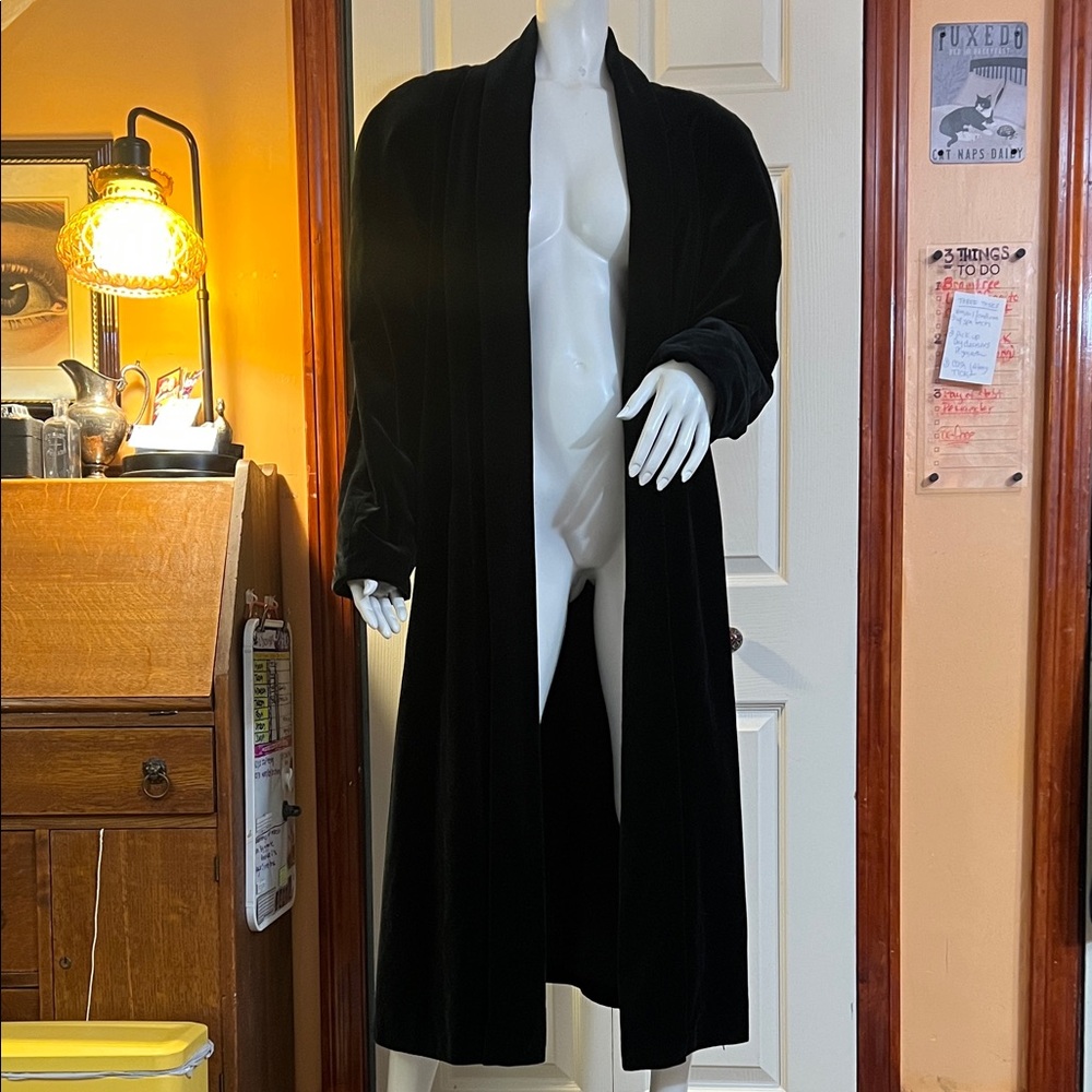 JS Collections Vintage long Black Velvet trench coat Size M